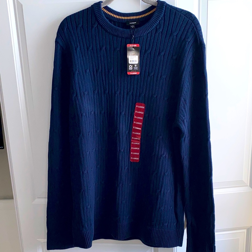Express Men’s XL Cotton Cable Knit Sweater Pageant‎ Blue New